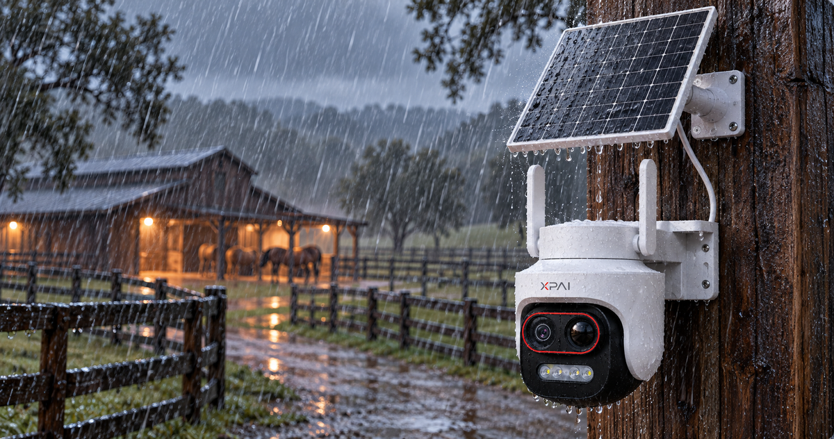 XPAI X3G and solar panel in outdoor rain setting